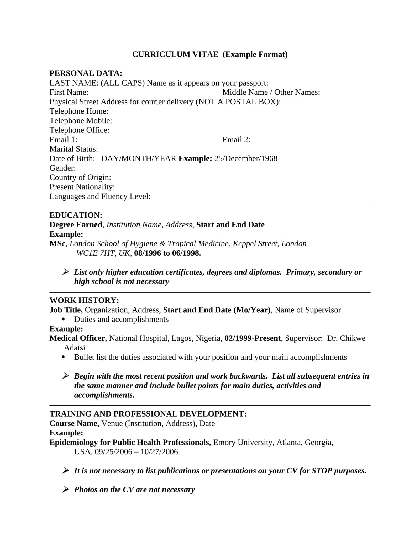 CURRICULUM VITAE (Example Format) 1