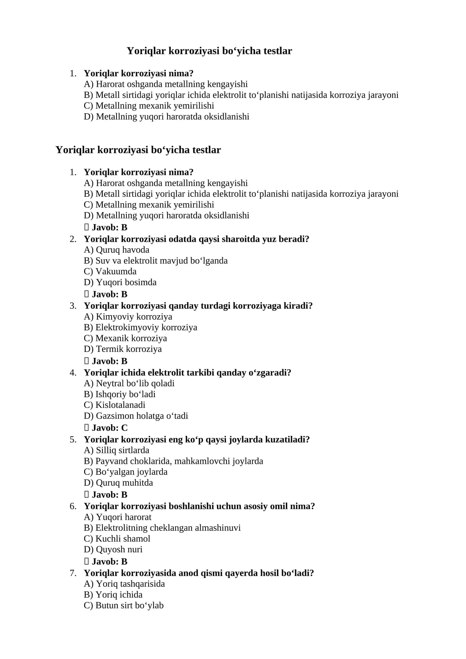 Yoriqlar korroziyasi bo‘yicha testlar 1