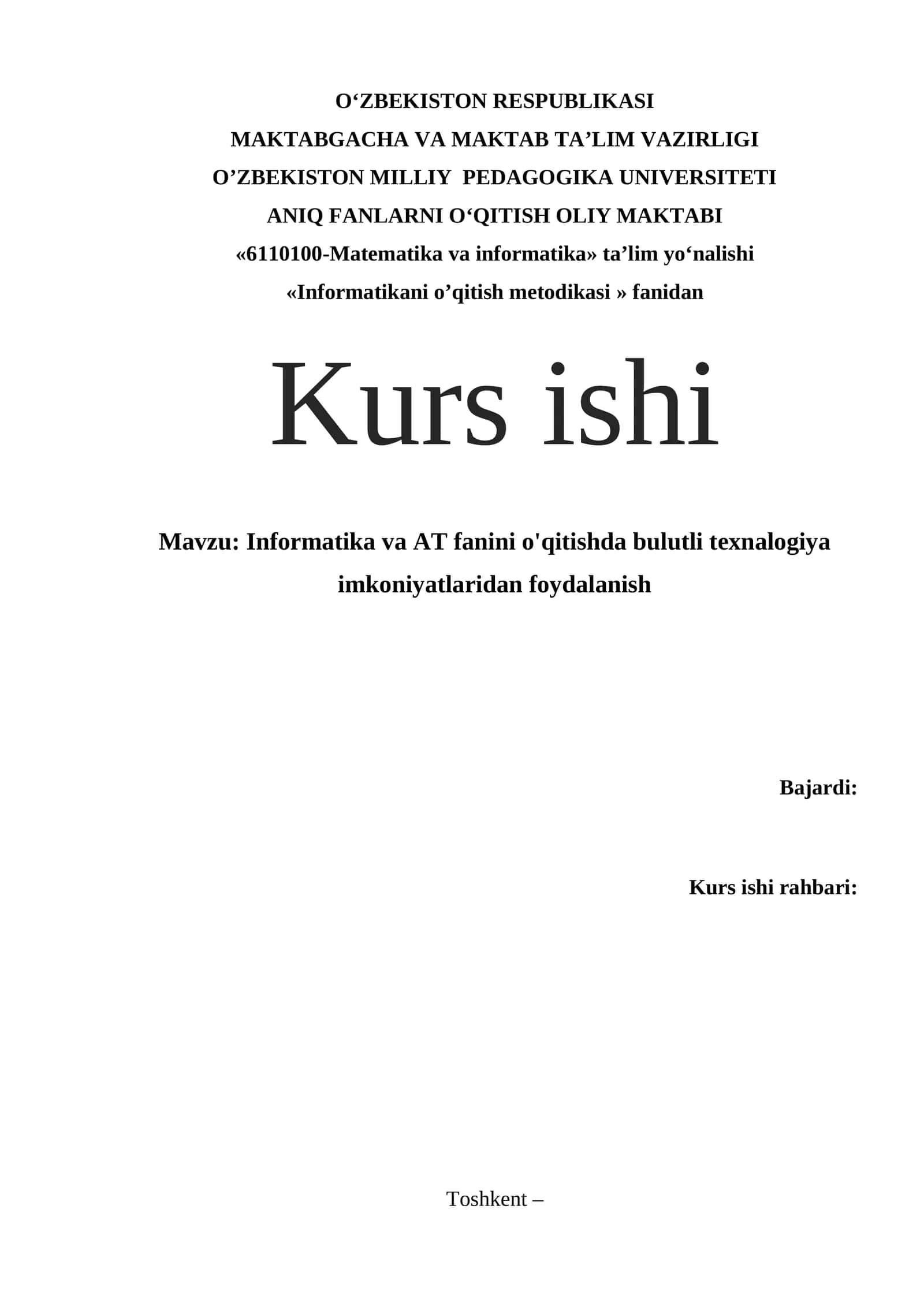 Informatikani o’qitish metodikasi 1