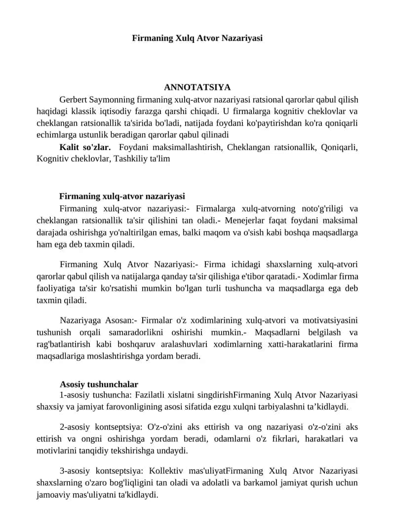 Firmaning Xulq Atvor Nazariyasi 1