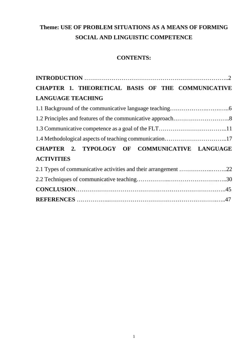 USE OF PROBLEM SITUATIONS AS A MEANS OF FORMING SOCIAL AND LINGUISTIC COMPETENCE 1