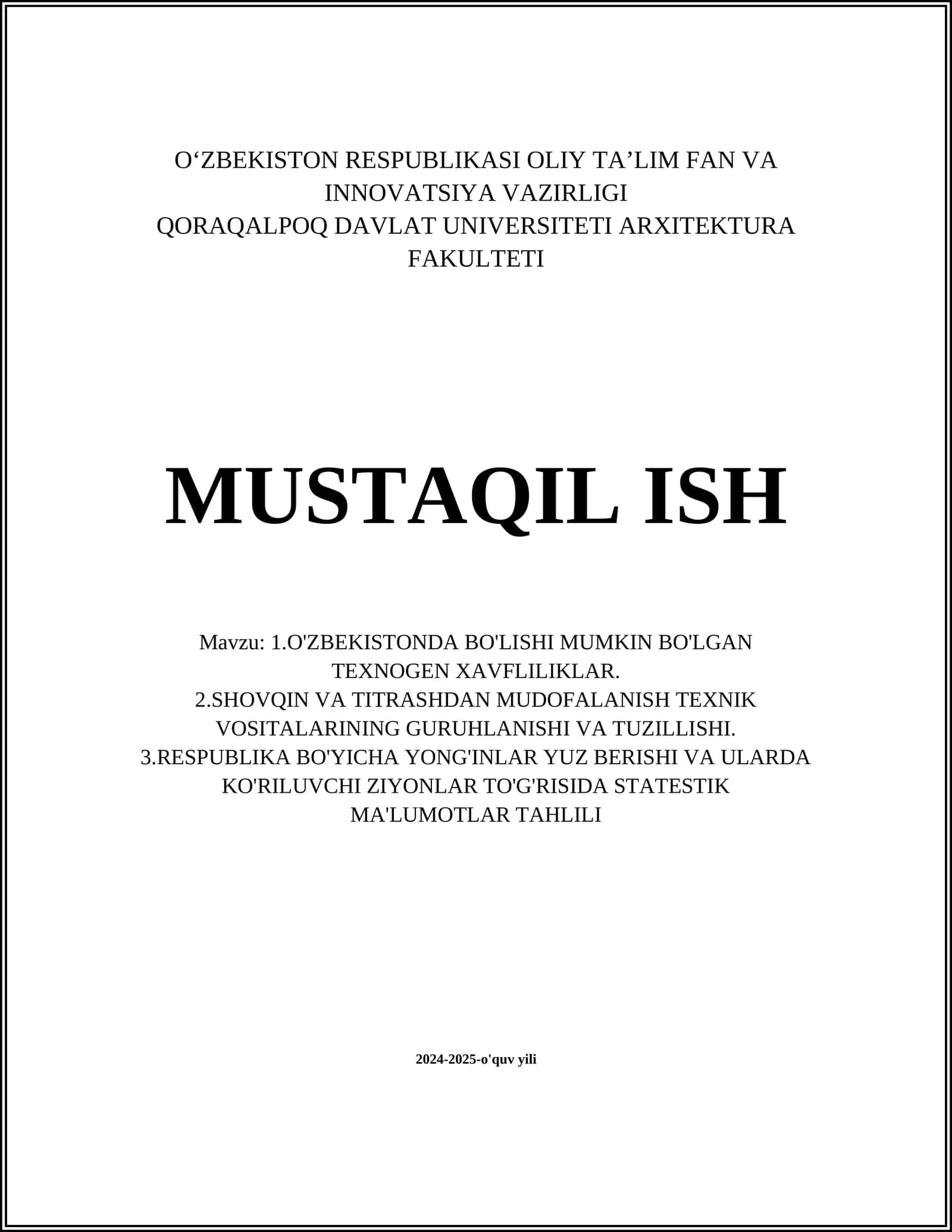 O'zbekistonda texnogen xavfliliklar turlari 1