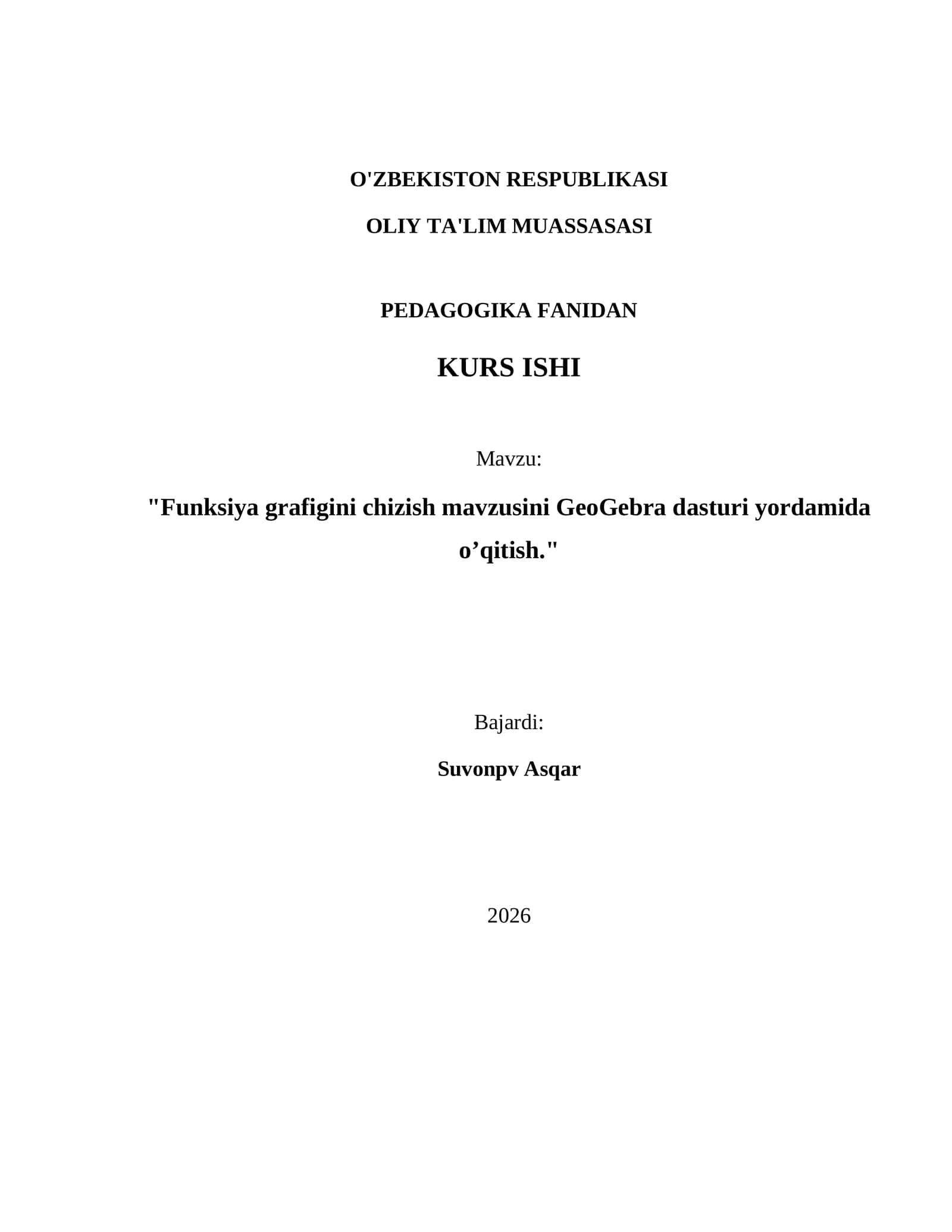 Funksiya grafigini chizish mavzusini GeoGebra dasturi yordamida o’qitish 1