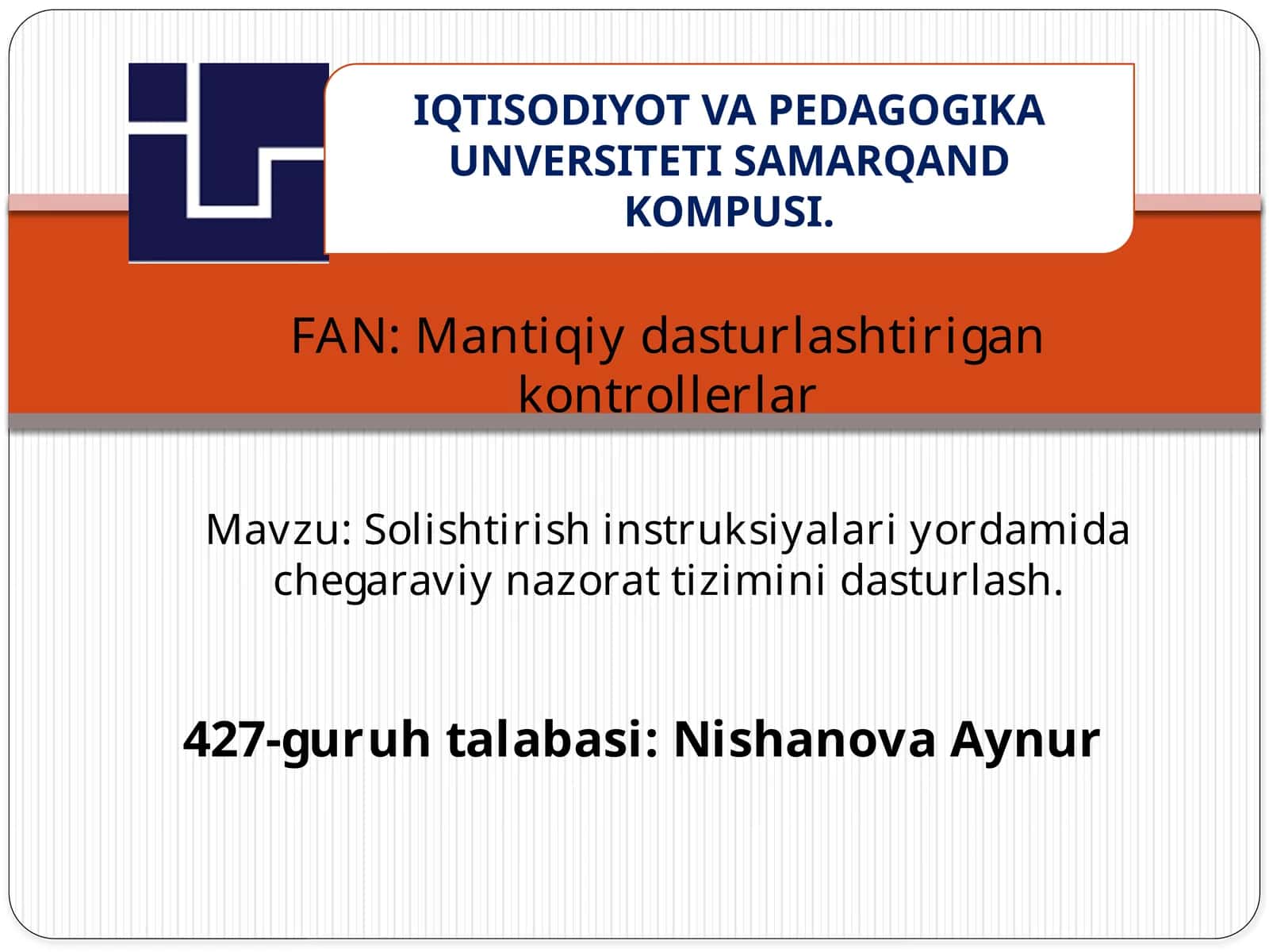 Solishtirishinstruksiyalariyordamidachegaraviynazorattiziminidasturlash 1