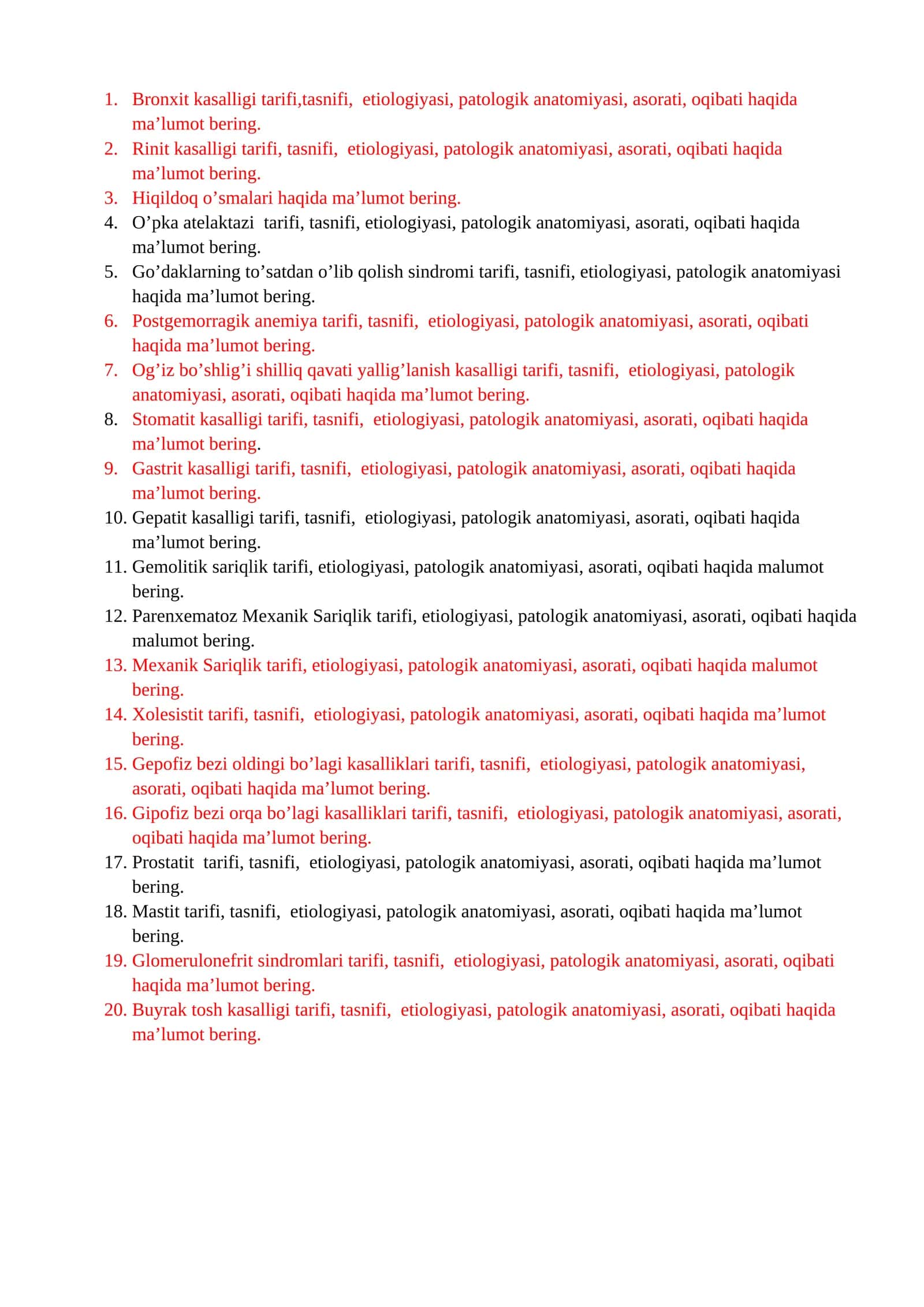 Bronxit kasalligi tarifi,tasnifi, etiologiyasi, patologik anatomiyasi, asorati, oqibati haqida ma’lumot bering 1