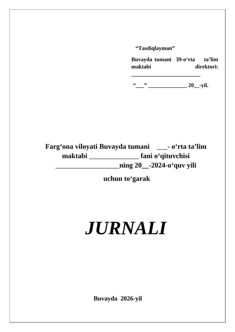 To‘garak Mashg‘ulotlar Jadvallari 1