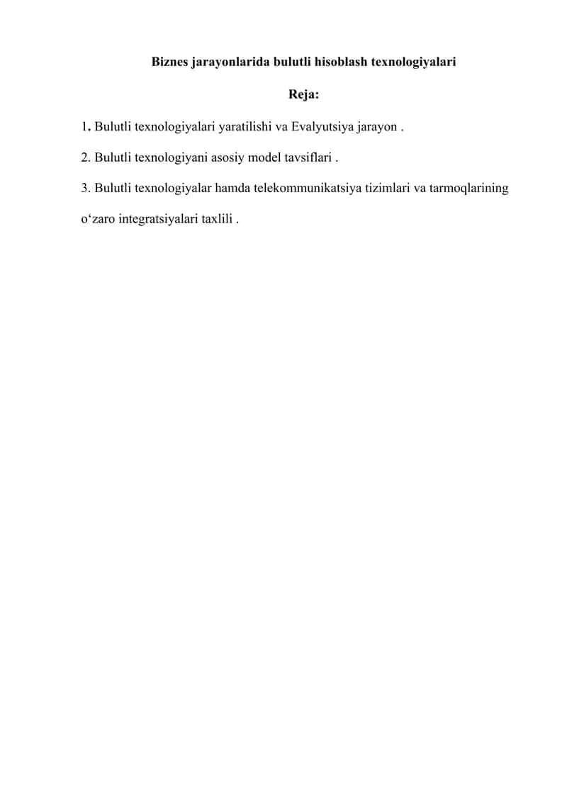 Biznes jarayonlarida bulutli hisoblash texnologiyalari 1