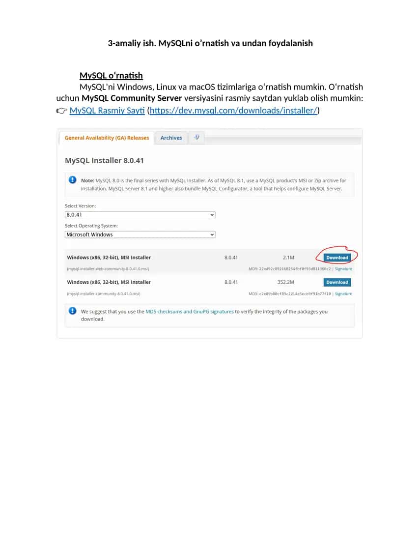 MySQL o‘rnatish 1