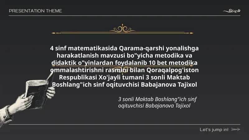 Qarama-qarshi yonalishga harakatlanish mavzusi bo'yicha metodika va didaktik o'yinlar 1
