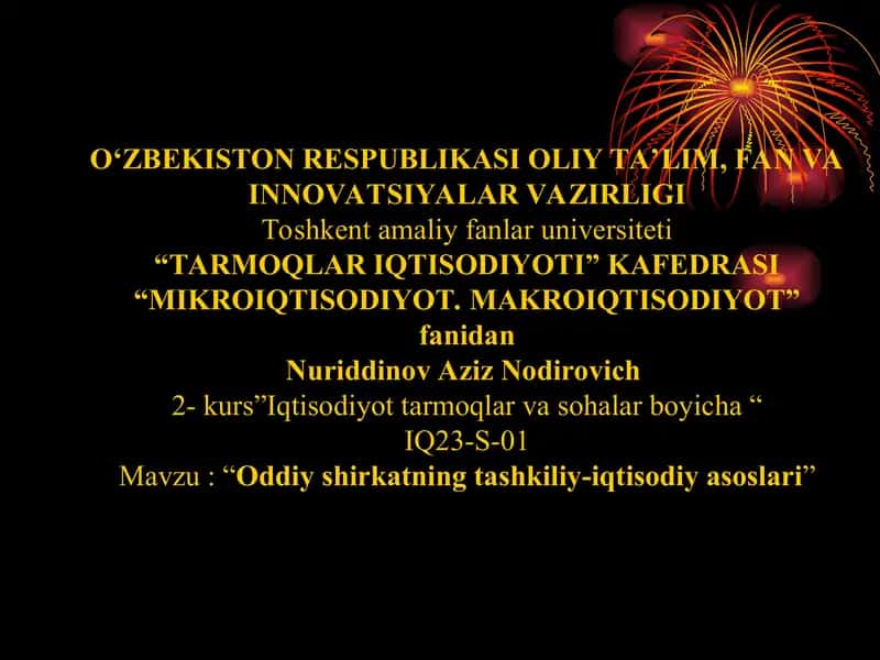 Oddiy shirkatning tashkiliy-iqtisodiy asoslari 1