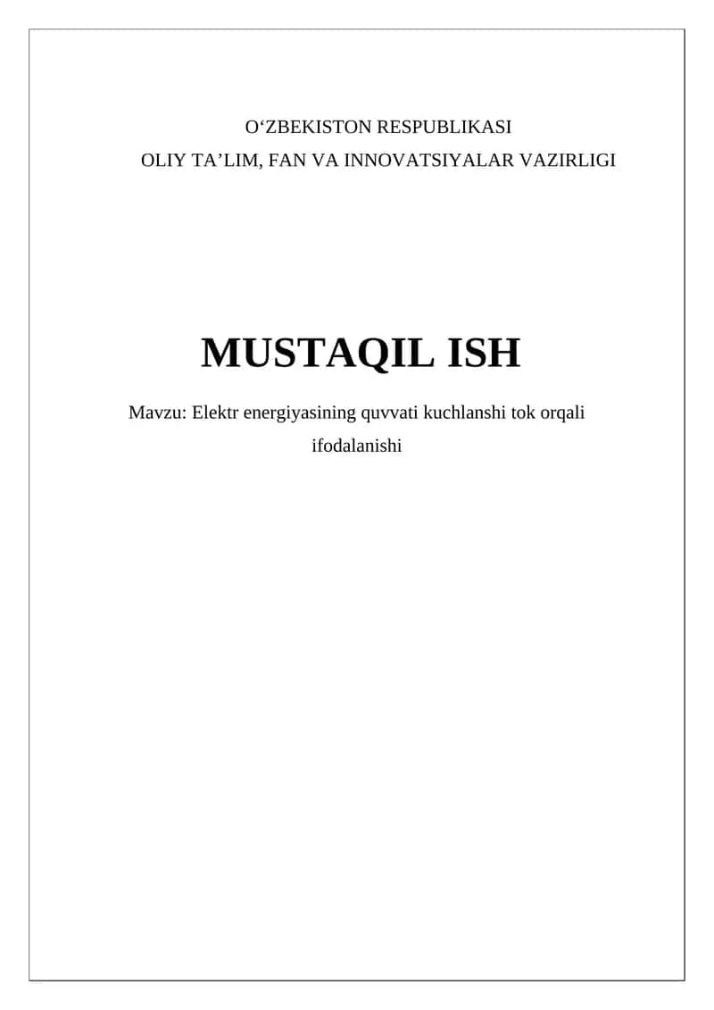 Elektr energiyasining quvvati kuchlanshi tok orqali ifodalanishi 1