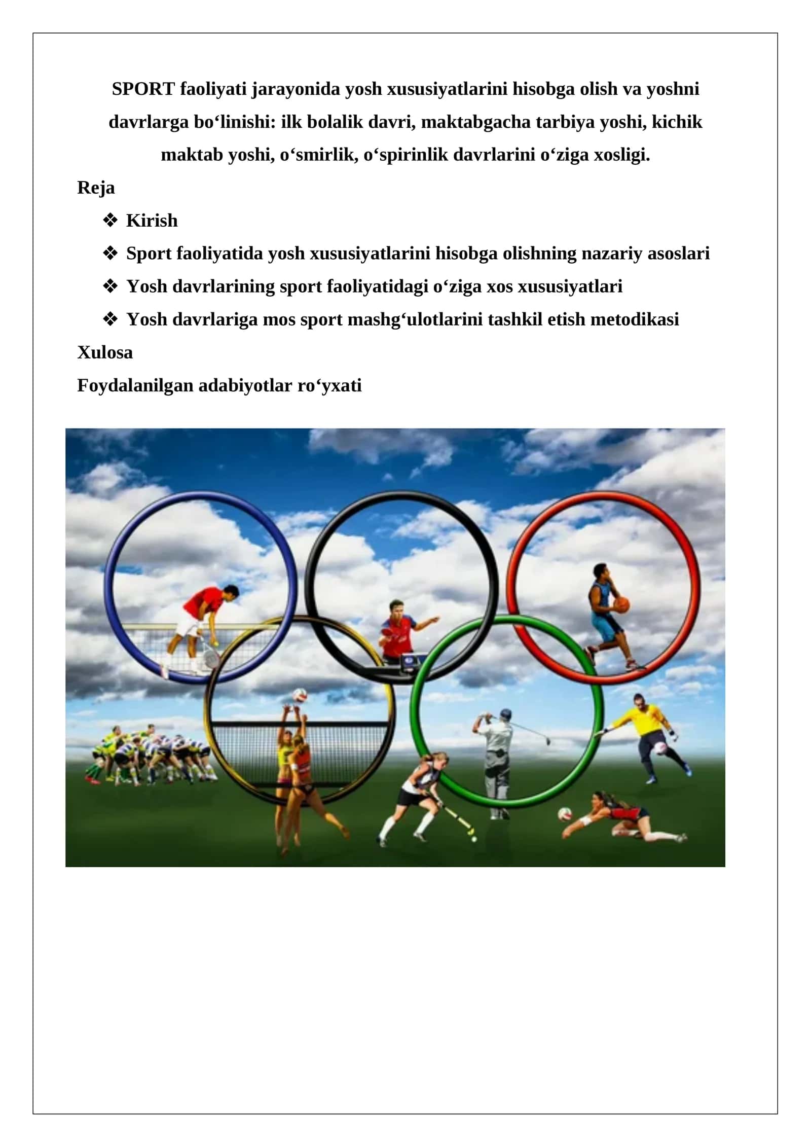 Sport faoliyatida yosh xususiyatlarini hisobga olish 1