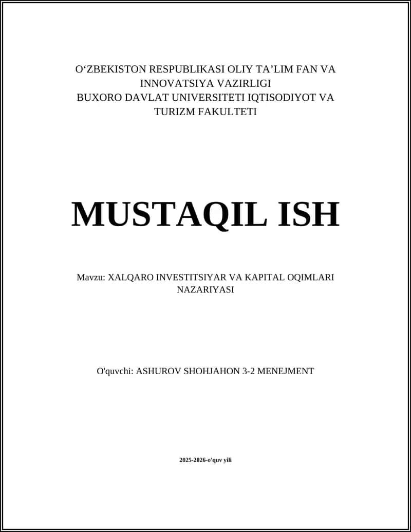XALQARO INVESTITSIYAR VA KAPITAL OQIMLARI NAZARIYASI 1