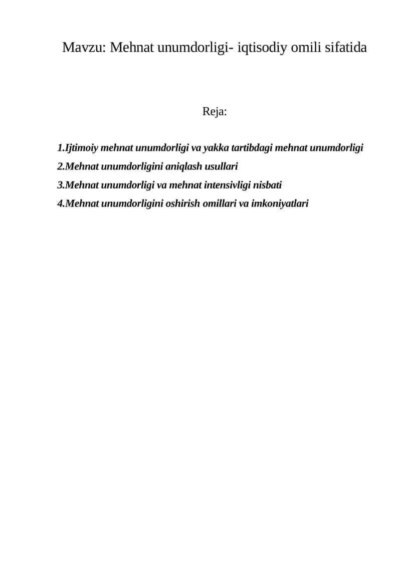 Mehnat unumdorligi- iqtisodiy omili sifatida 1