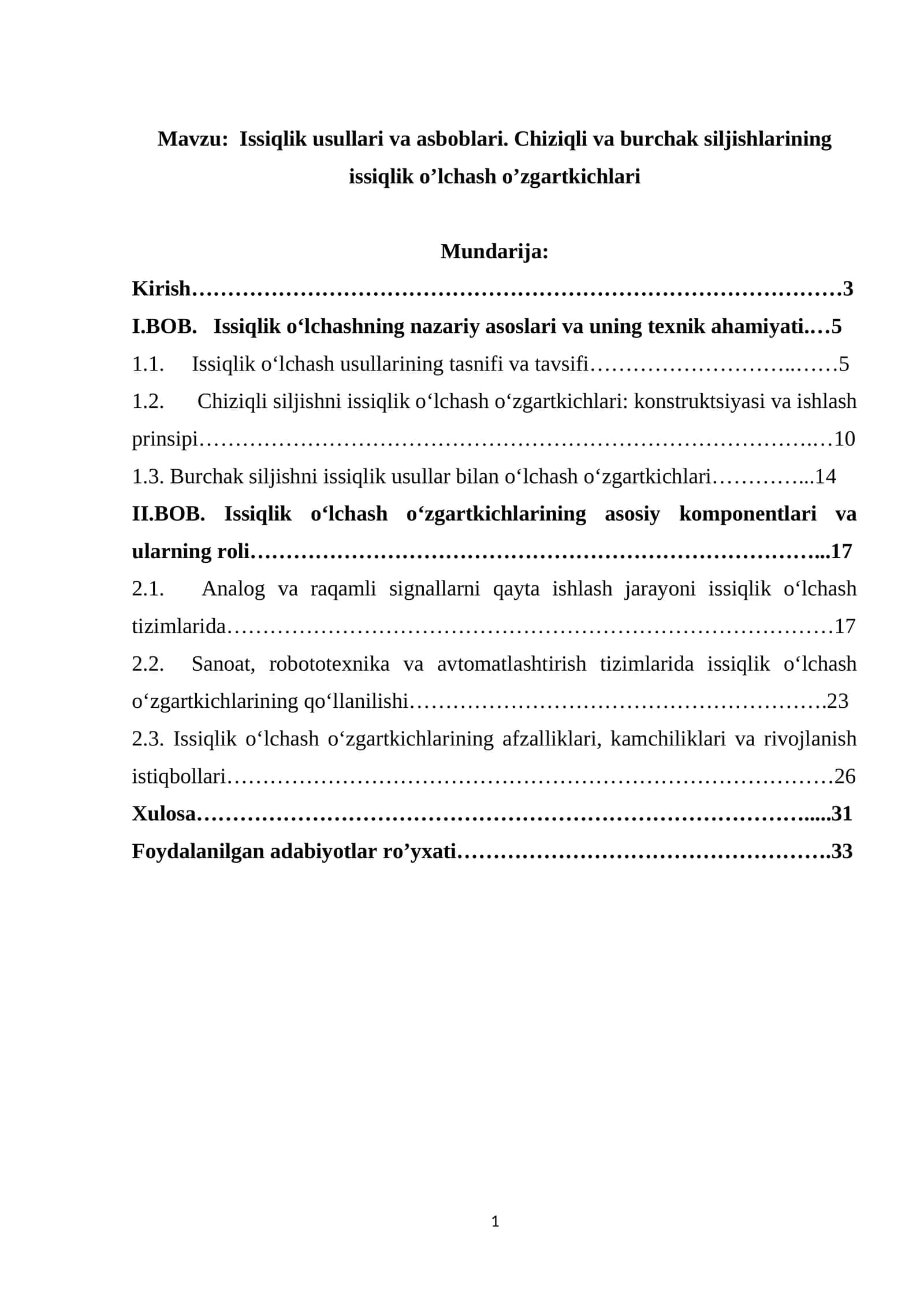 Issiqlik usullari va asboblari. Chiziqli va burchak siljishlarining issiqlik o’lchash o’zgartkichlari 1