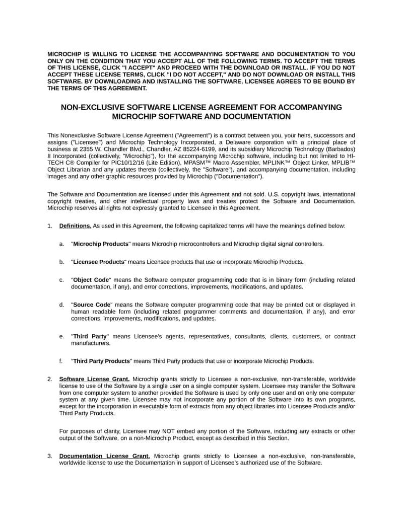 MICROCHIP SOFTWARE LICENSE AGREEMENT 1
