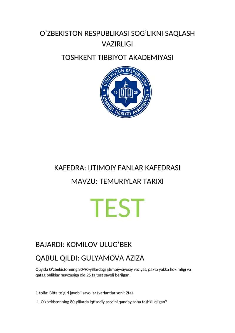 TEMURIYLAR TARIXI 1
