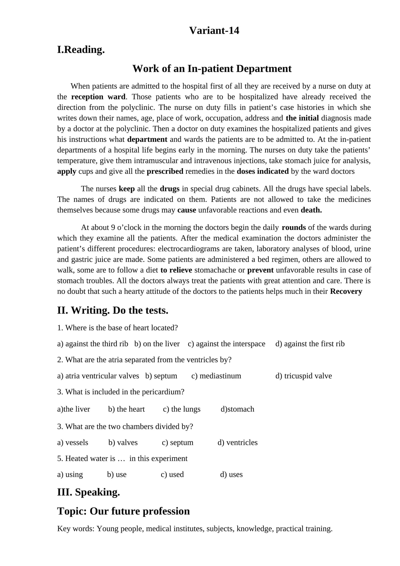 Work of an In-patient Department 1