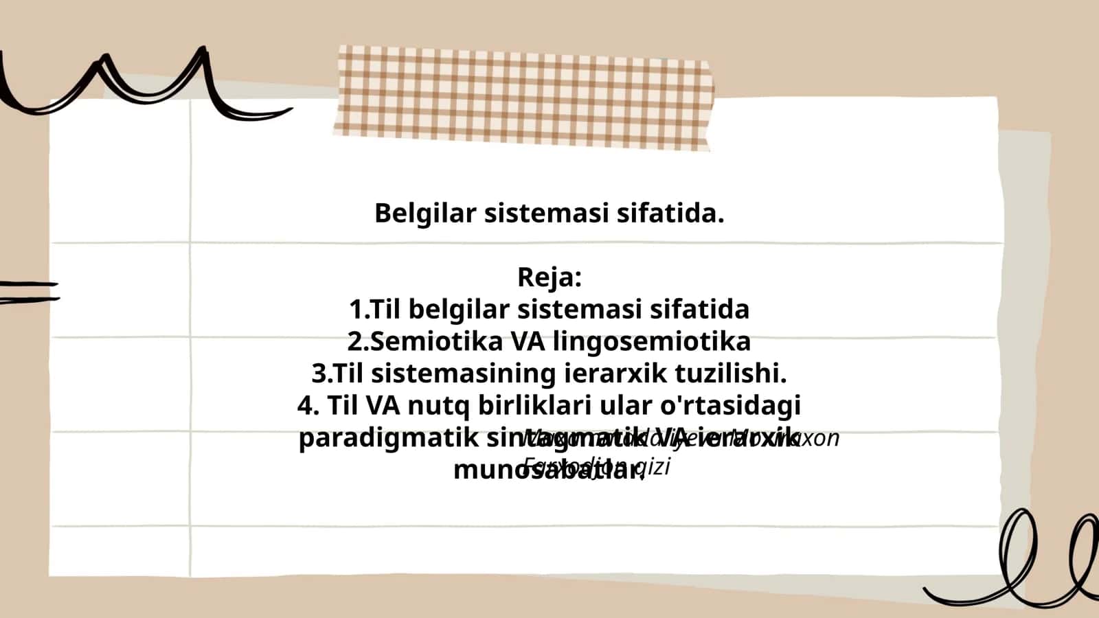 Til VA nutq birliklari ular o'rtasidagi paradigmatik sintagmatik VA ierarxik munosabatlar 1