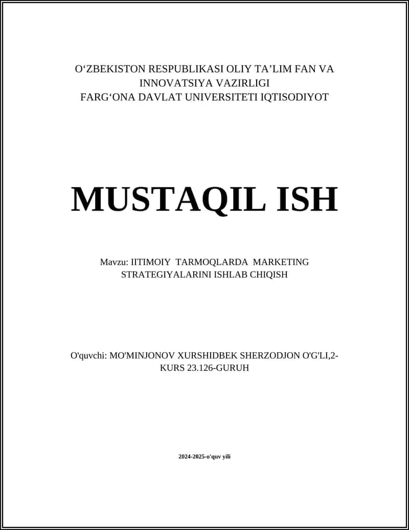 IITIMOIY TARMOQLARDA MARKETING STRATEGIYALARINI ISHLAB CHIQISH 1