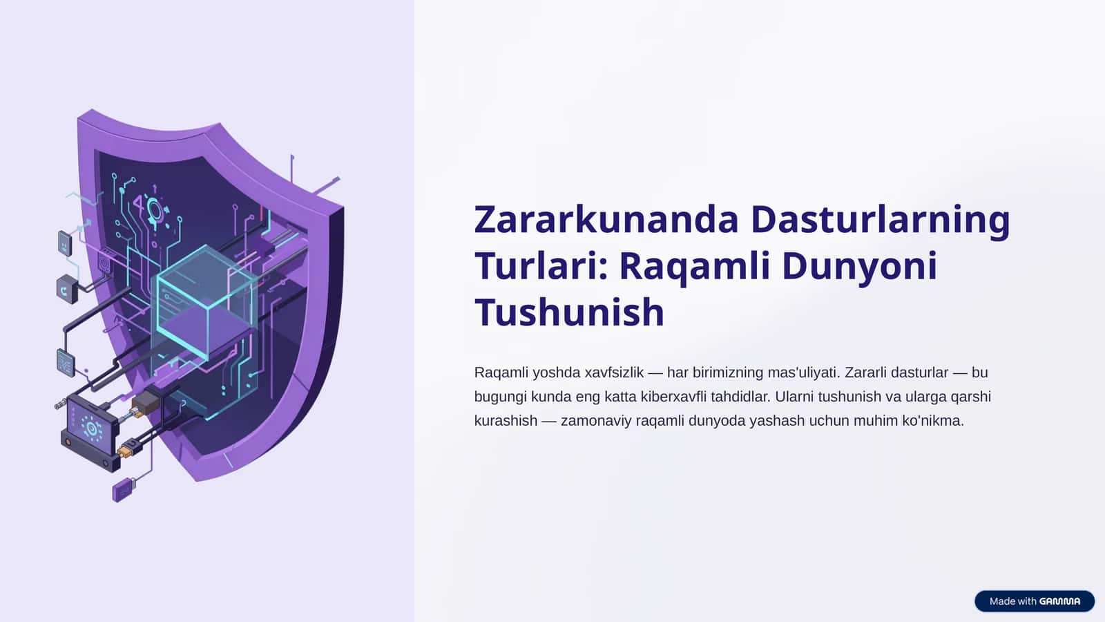 Kiberxavfsizlik fanidan "Zararkunanda Dasturlarning Turlari" mavzusiga prezentatsiya 1