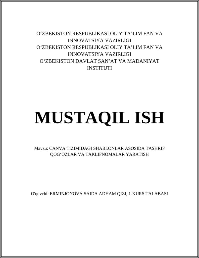 CANVA TIZIMIDAGI SHABLONLAR ASOSIDA TASHRIF QOG‘OZLAR VA TAKLIFNOMALAR YARATISH 1
