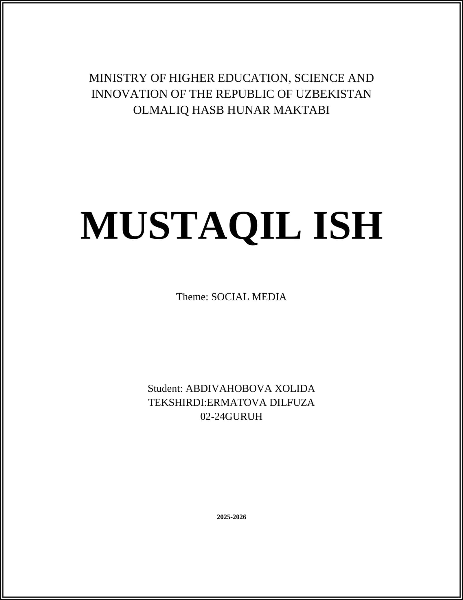 OLMAZIQ HASB HUNAR MAKTABI - MUSTAQIL ISH 1