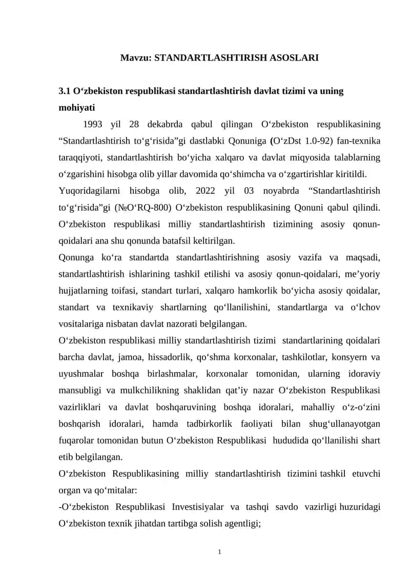 STANDARTLASHTIRISH ASOSLARI 1