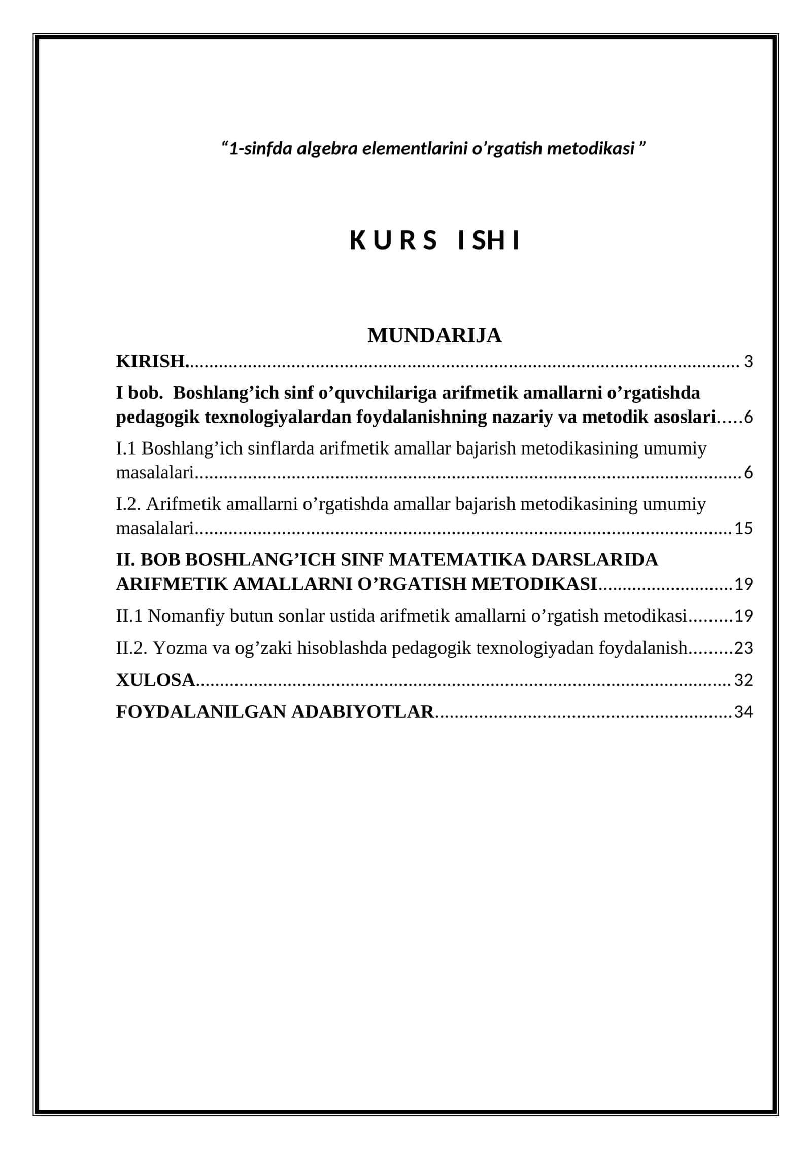 1-sinfda algebra elementlarini o’rgatish metodikasi 1