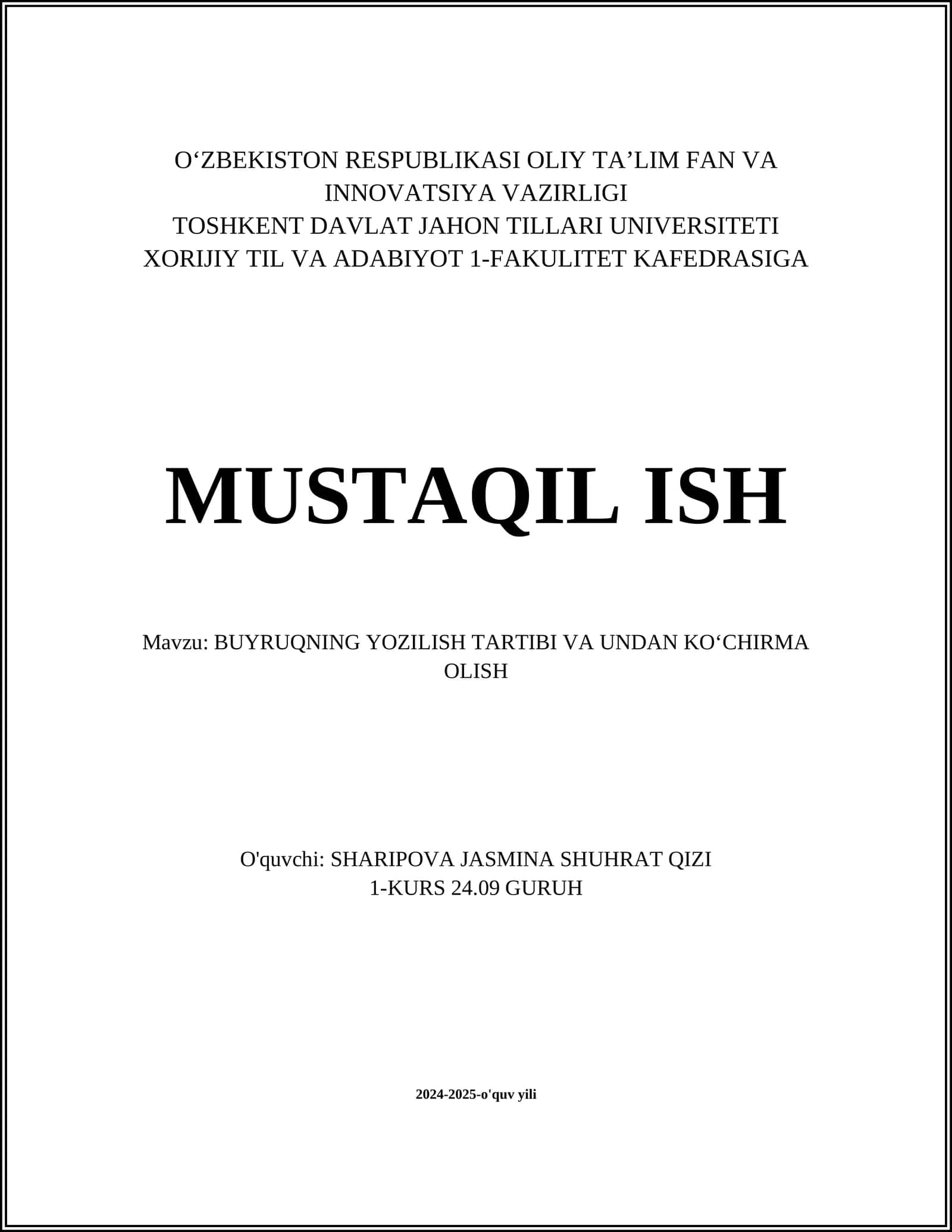 BUYRUQNING YOZILISH TARTIBI VA UNDAN KOʻCHIRMA OLISH 1