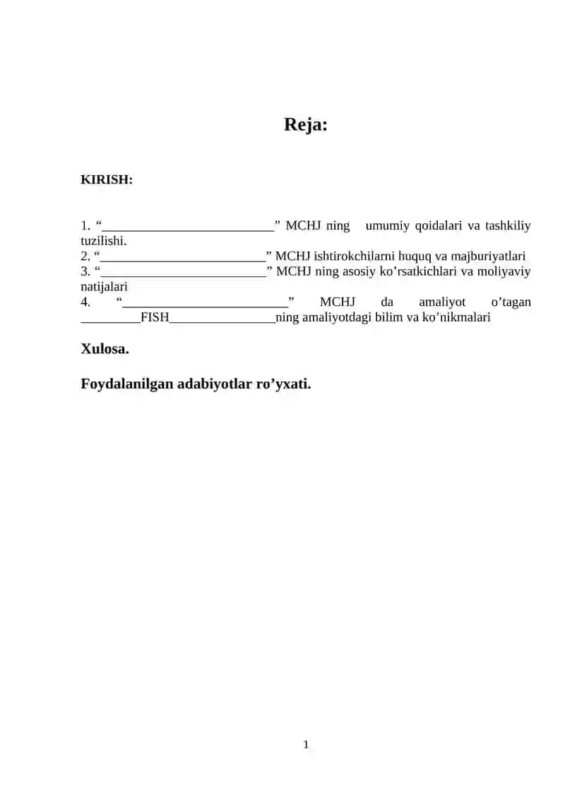 Mchj amaliyot hisoboti 1