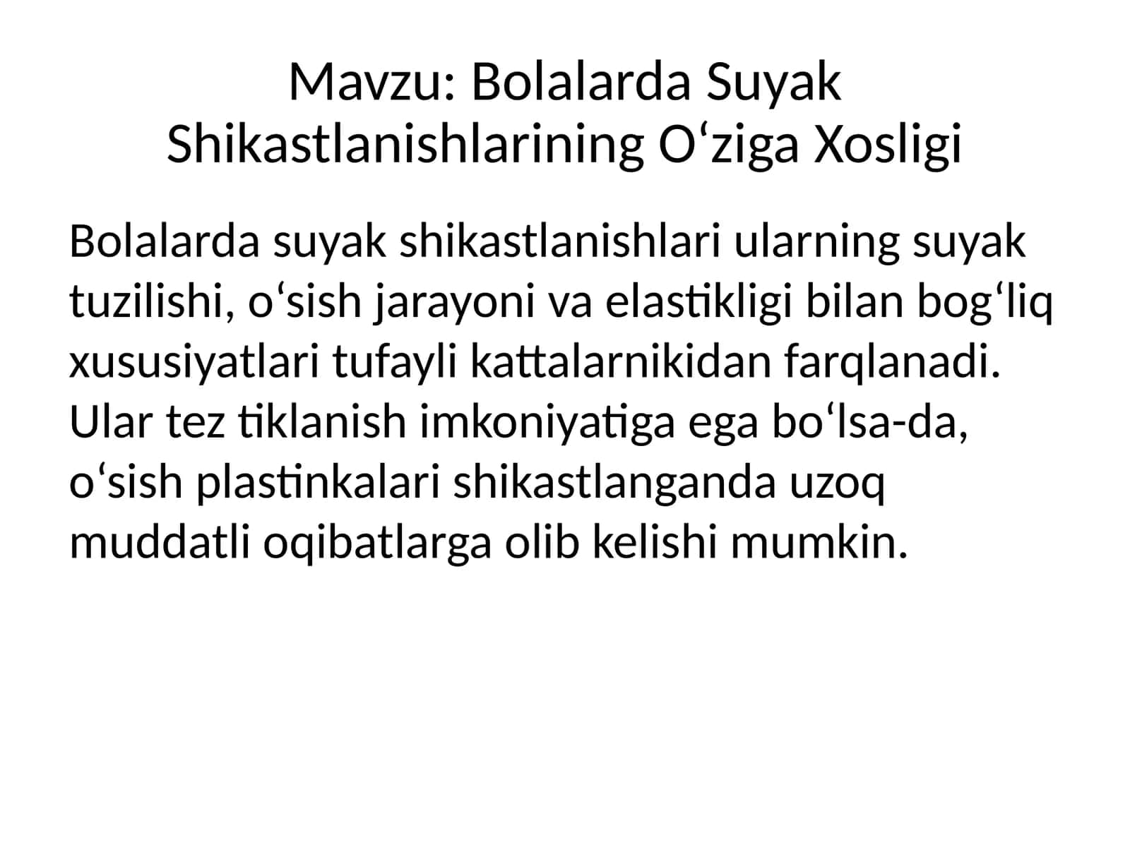 Bolalarda Suyak Shikastlanishlarining O‘ziga Xosligi 1
