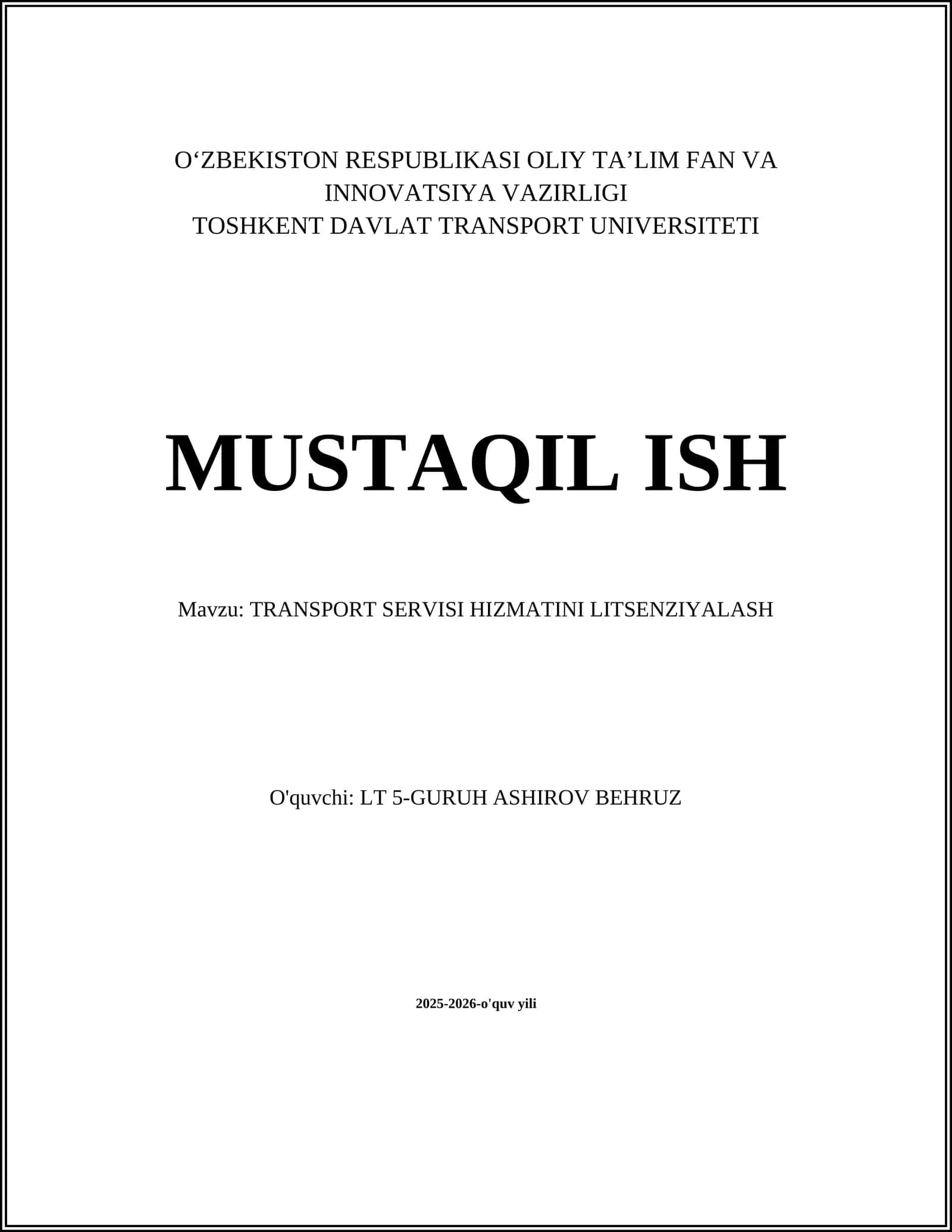 TRANSPORT SERVISI HIZMATINI LITSENZIYALASH 1