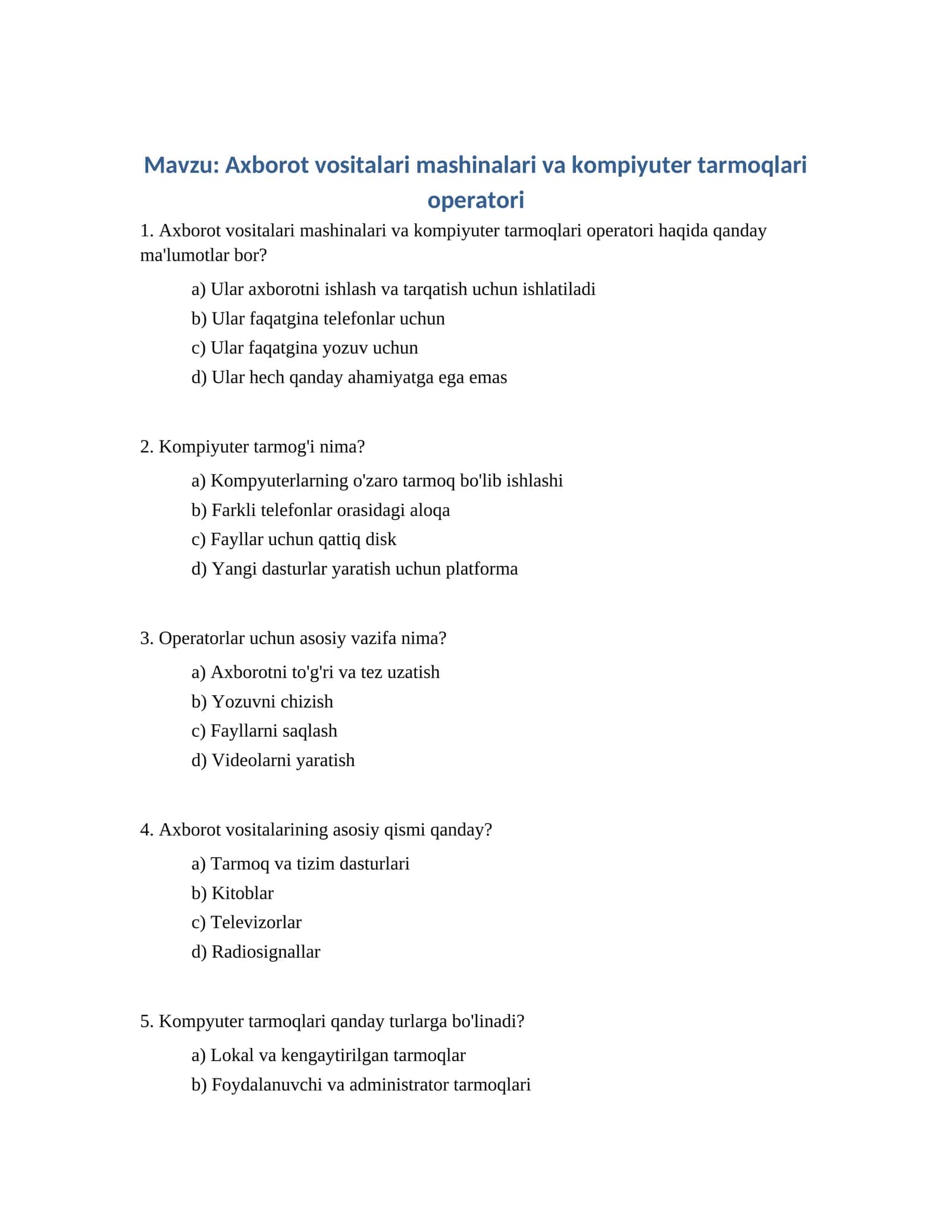 Axborot vositalari mashinalari va kompiyuter tarmoqlari operatori 1