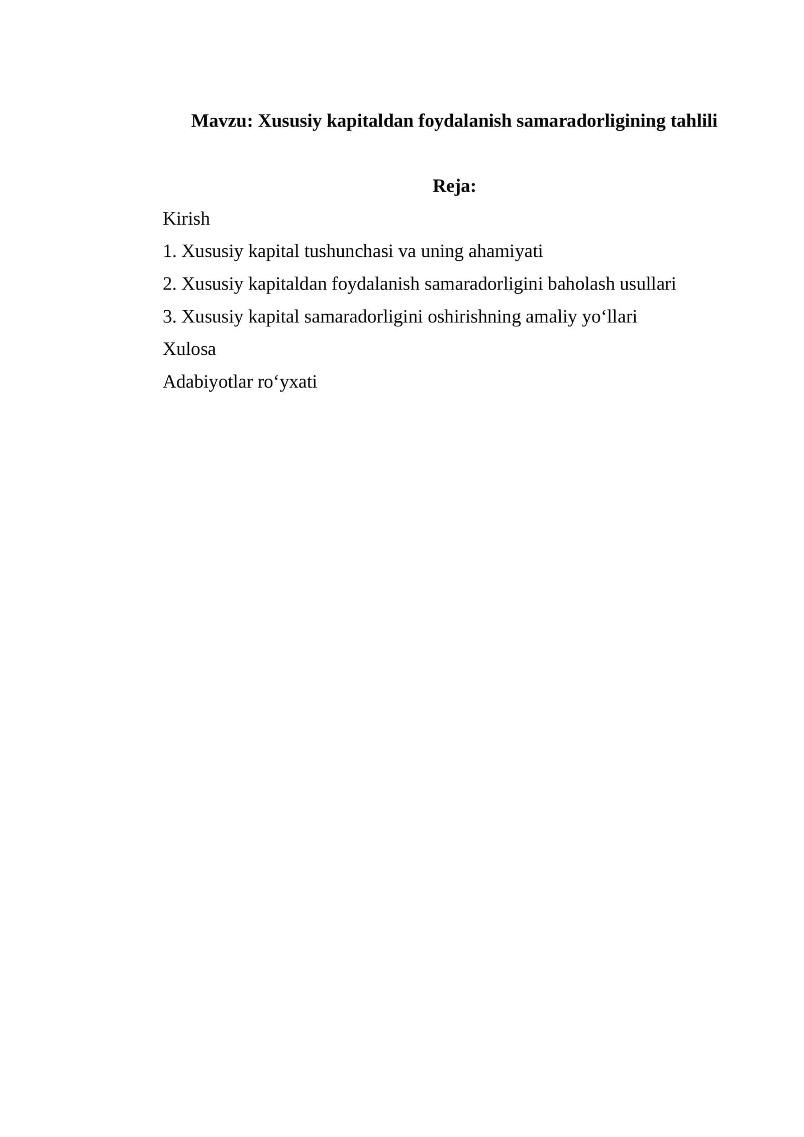 Xususiy kapitaldan foydalanish samaradorligining tahlili 1