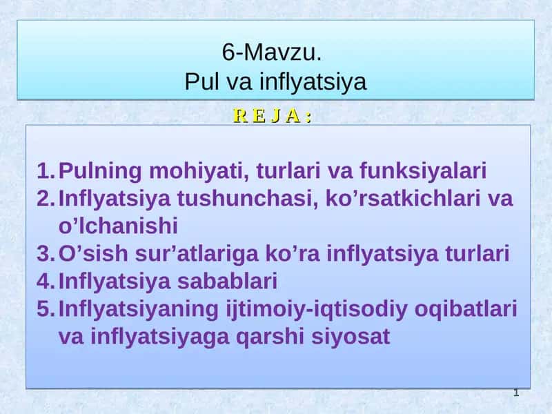 Pul va inflyatsiya 1