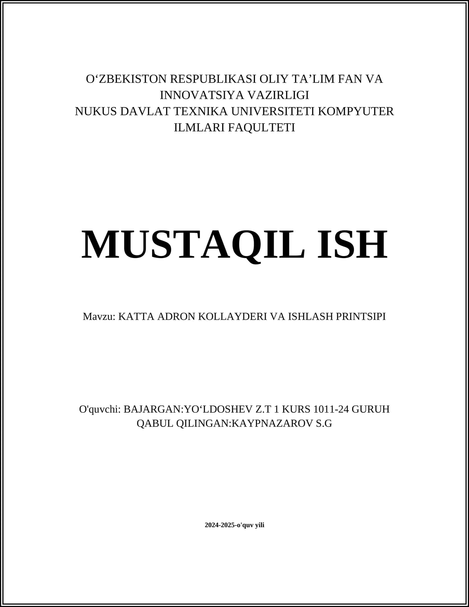 KATTA ADRON KOLLAYDERI VA ISHLASH PRINTSIPI 1