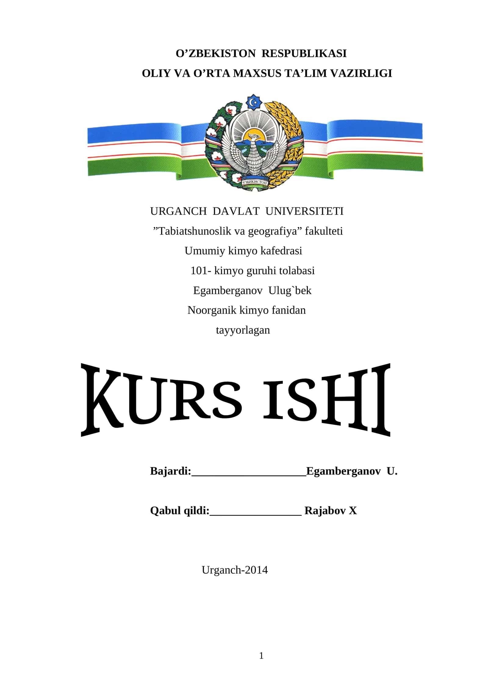 KURS ISHI: Rux gidroksidning olinishi va xossalari 1