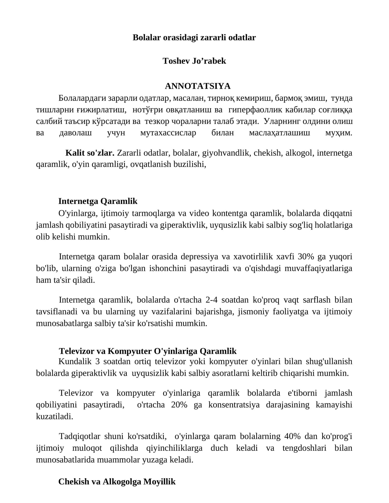 Bolalar orasidagi zararli odatlar 1