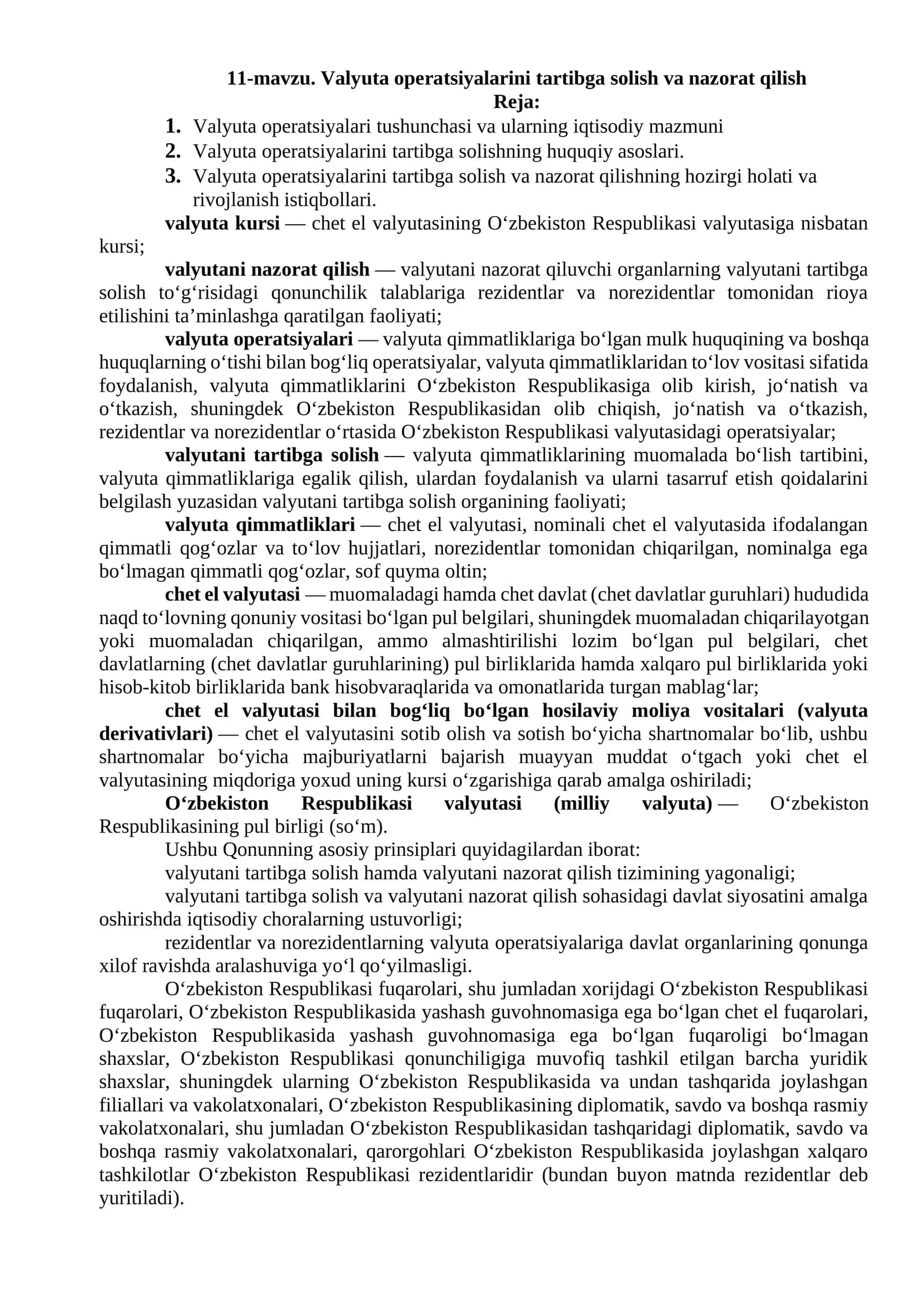Valyuta operatsiyalarini tartibga solish va nazorat qilish 1