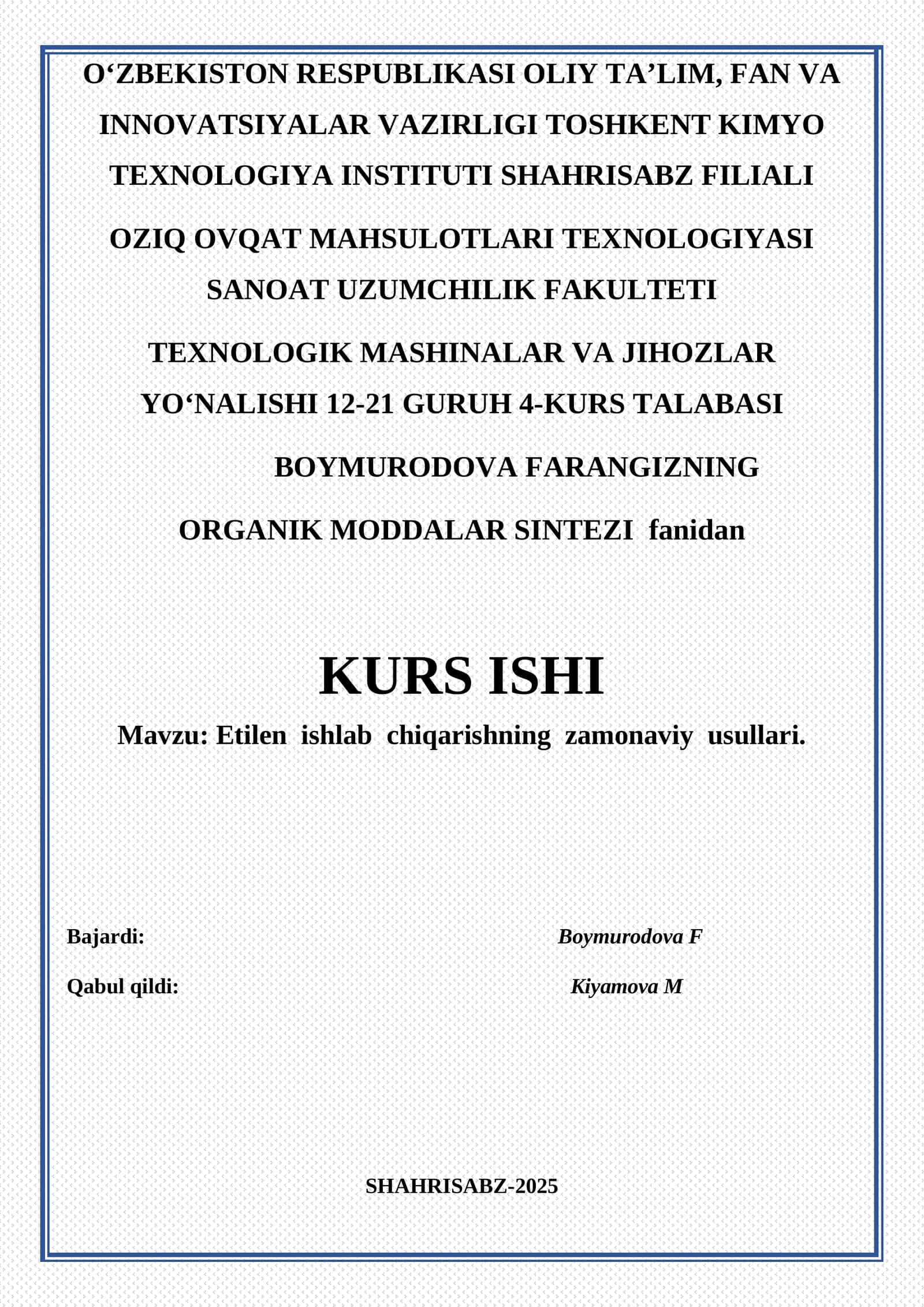 Etilen ishlab chiqarishning zamonaviy usullari 1