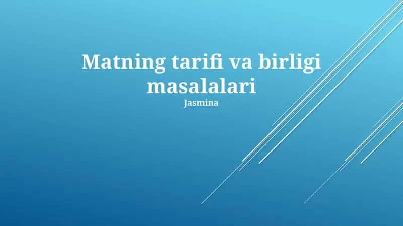 Matning tarifi va birligi masalalari 1