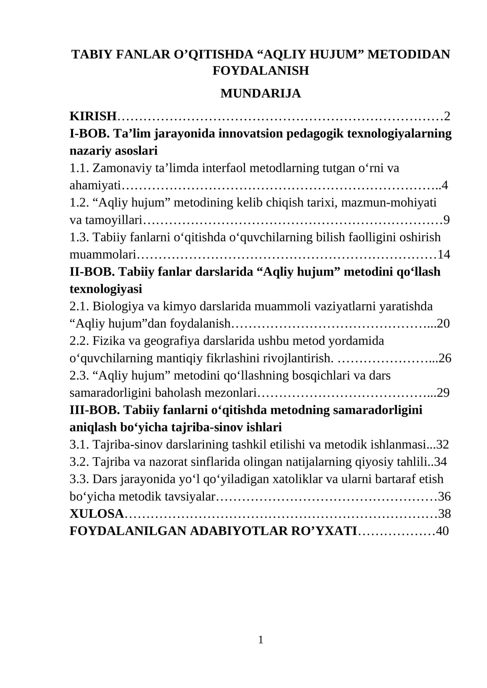 TABIY FANLAR O’QITISHDA “AQLIY HUJUM” METODIDAN FOYDALANISH 1