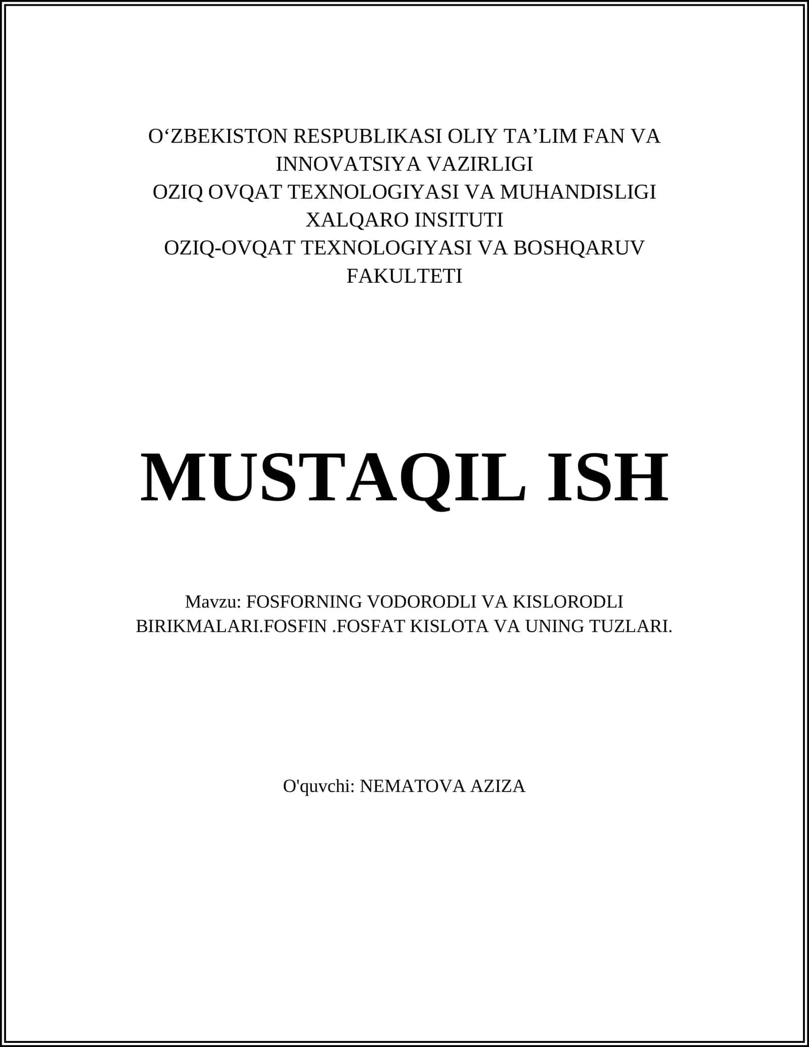 Fosforning vodorodli va kislorodli birikmalari.Fosfin.Fosfat kislota va uning tuzlari 1