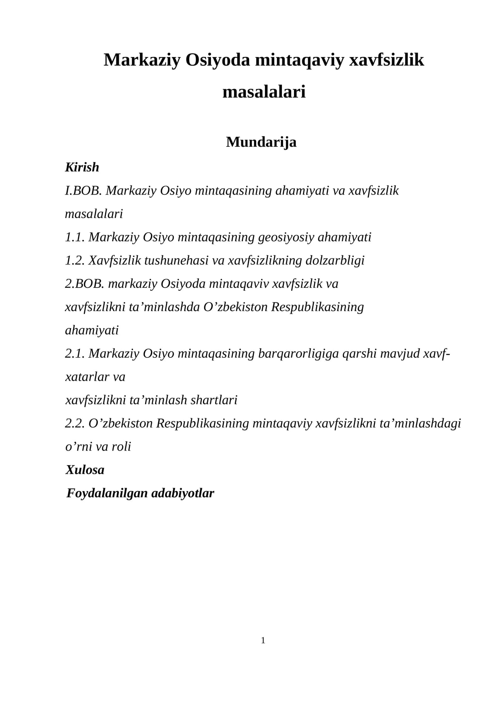 Markaziy Osiyoda mintaqaviy xavfsizlik masalalari 1