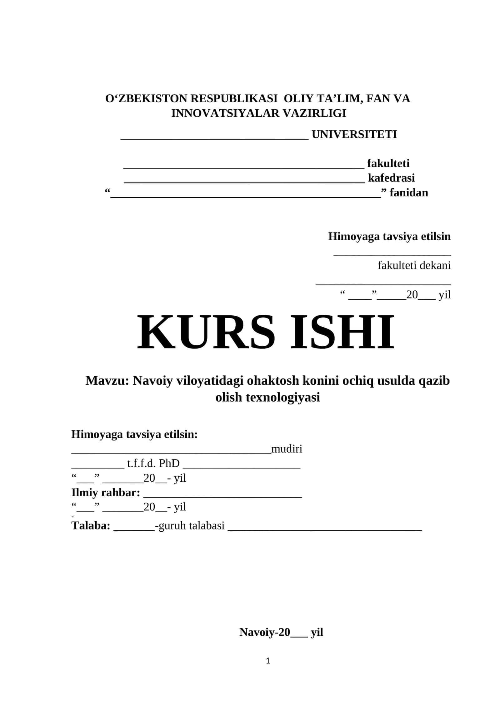 Navoiy viloyatidagi ohaktosh konini ochiq usulda qazib olish texnologiyasi 1