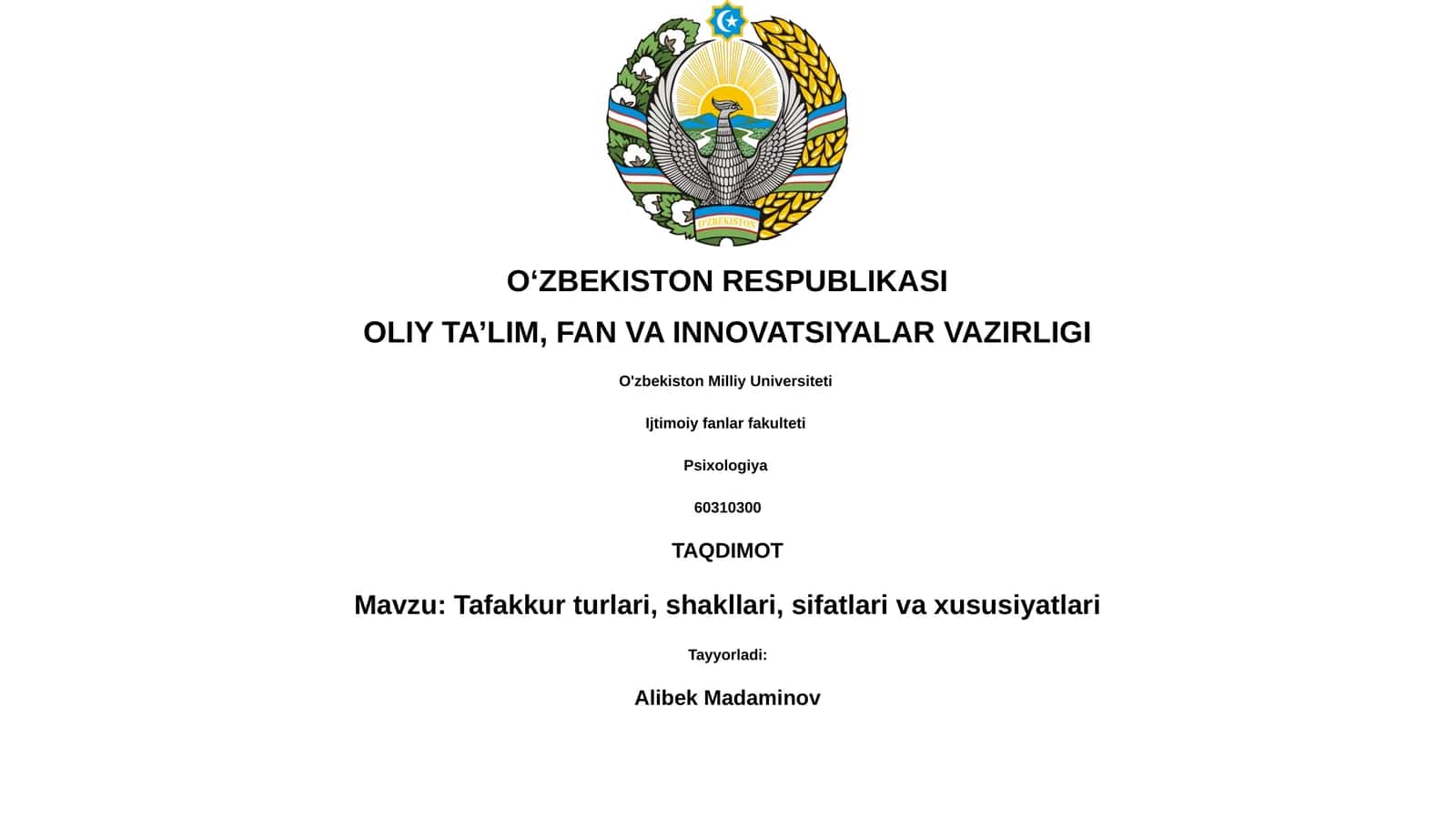 Tafakkur turlari, shakllari, sifatlari va xususiyatlari 1