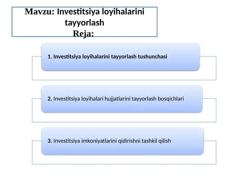 Investitsiya loyihalarini tayyorlash 1