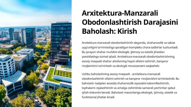 Arxitektura-Manzarali Obodonlashtirish Darajasini Baholash Kirish 1
