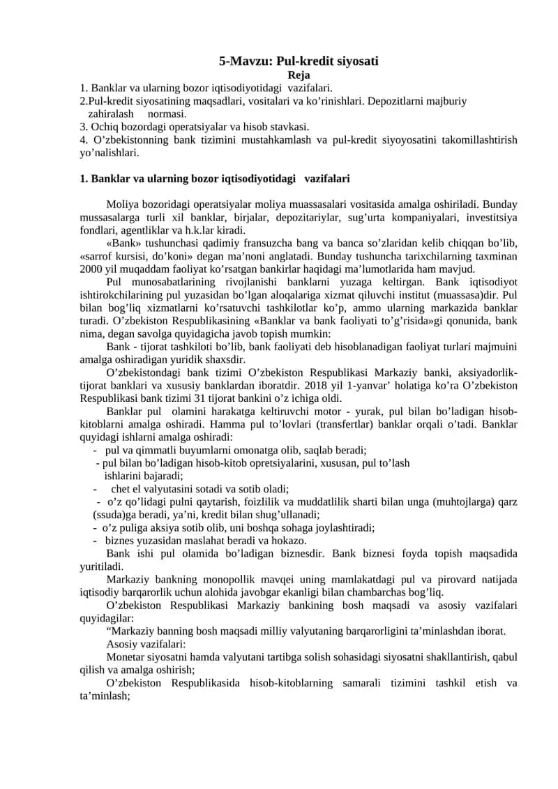 Pul-kredit siyosati 1
